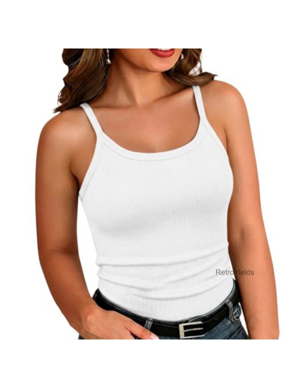 Plus Size Ribbed Knit Tank Top Scoop Neck Sleeveless Slim Fit Cami Shirt